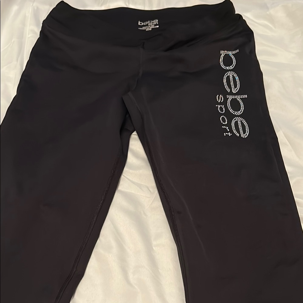 Bebe Black Leggings with Wide Waistband and Logo